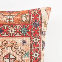 Vintage Turkish Kilim Pillow Cover Handwoven Wool Rug Cushion - 16x16 - thumbnail 2