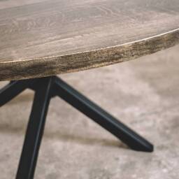 Hand-Crafted Solid Oak Round Dining Table, Black Metal Base - thumbnail 2