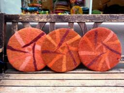 Handfelted Seat Cushion Abstract, Orange
