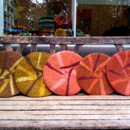 Handfelted Seat Cushion Abstract, Orange - thumbnail 2