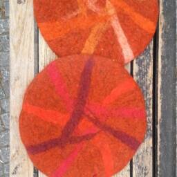 Handfelted Seat Cushion Abstract, Orange - thumbnail 4