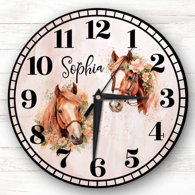Floral Horses Girls Room Custom Gift Personalised Clock - image 1