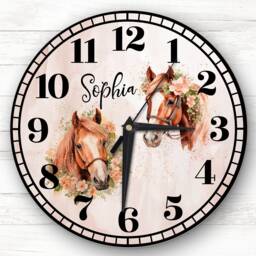 Floral Horses Girls Room Custom Gift Personalised Clock - thumbnail 1