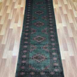2.3x8 Emerald Green Bokhara Rug - Runner Hallway Luxury Bukhara Fine Quality Woolen Afghan - thumbnail 2