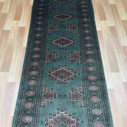 2.3x8 Emerald Green Bokhara Rug - Runner Hallway Luxury Bukhara Fine Quality Woolen Afghan - thumbnail 3