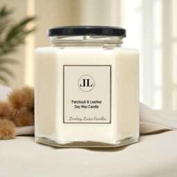 Patchouli & Leather Candle, Woody Masculine Earthy Herbal Fragrance, Strong Scented Candles - thumbnail 2