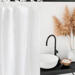 White Linen Tie Top Shower Curtain - Soft Stonewashed Panel Custom Size For Farmhouse Or Spa Bathroom Decor - thumbnail 2