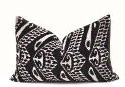 Black Silk Velvet Ikat Pillow Cover, Handmade Decorative Cushion - thumbnail 1
