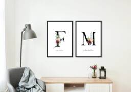 Floral Letter Print Set Mother & Father Art, Inky Black Design - thumbnail 1