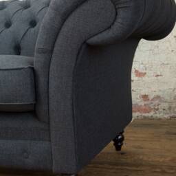 Charcoal Grey Herringbone Wool Fabric Chesterfield Snuggle Armchair, British Handmade Furniture - thumbnail 3