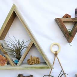 Diamond Triangle Shelf Geometric Wood Art Crystal Display Shelf Reclaimed Wooden Shelves Wall Boho Hanging - thumbnail 4