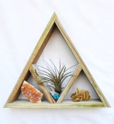 Diamond Triangle Shelf Geometric Wood Art Crystal Display Shelf Reclaimed Wooden Shelves Wall Boho Hanging - thumbnail 1