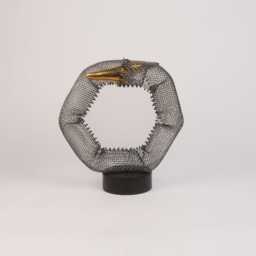 "steel Wire Mesh Sculpture With Gold Ceramic, Abstract Table Decor 8"" T X 7" - thumbnail 2