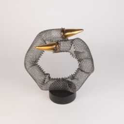 "steel Wire Mesh Sculpture With Gold Ceramic, Abstract Table Decor 8"" T X 7" - thumbnail 3