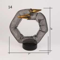 "steel Wire Mesh Sculpture With Gold Ceramic, Abstract Table Decor 8"" T X 7" - thumbnail 4
