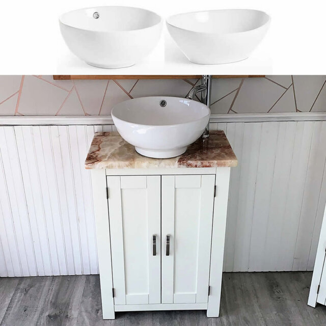 Bathroom Vanity Unit - White Slimline Cabinet Onyx Worktop 310Pgocbc - image 1
