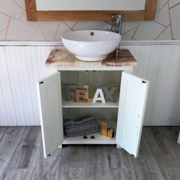 Bathroom Vanity Unit - White Slimline Cabinet Onyx Worktop 310Pgocbc - thumbnail 2
