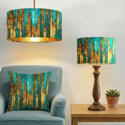 Handmade By Order Luxurious Abstract Jade Green Teal Gold Drum Velvet Lamp Shade Pendant Light All Sizes & Shapes Available - thumbnail 2