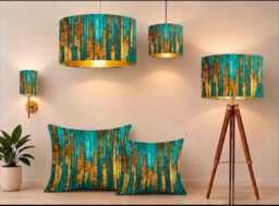 Handmade By Order Luxurious Abstract Jade Green Teal Gold Drum Velvet Lamp Shade Pendant Light All Sizes & Shapes Available