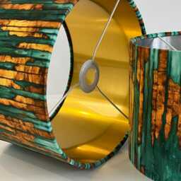 Handmade By Order Luxurious Abstract Jade Green Teal Gold Drum Velvet Lamp Shade Pendant Light All Sizes & Shapes Available - thumbnail 3