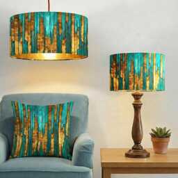 Handmade By Order Luxurious Abstract Jade Green Teal Gold Drum Velvet Lamp Shade Pendant Light All Sizes & Shapes Available