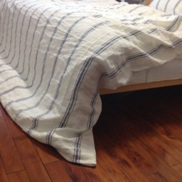 Set Of 3 Stone Washed Pure Linen, White & Blue Striped Bedding Linen, Bed Set Duvet Cover + 2 Pillowcases - thumbnail 3