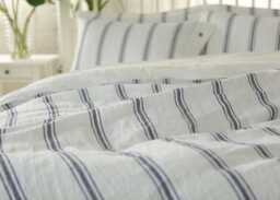 Set Of 3 Stone Washed Pure Linen, White & Blue Striped Bedding Linen, Bed Set Duvet Cover + 2 Pillowcases - thumbnail 1