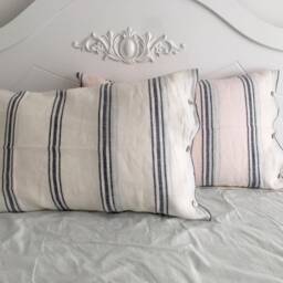 Set Of 3 Stone Washed Pure Linen, White & Blue Striped Bedding Linen, Bed Set Duvet Cover + 2 Pillowcases - thumbnail 2