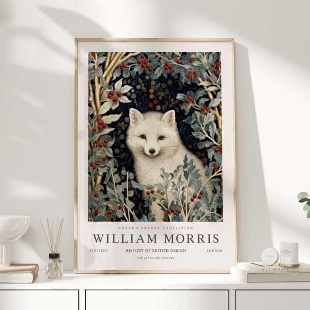 William Morris Print, Art, Exhibition Poster, Arctic Fox, Wolf Winter Prints, Decor, Christmas Fox - image 1