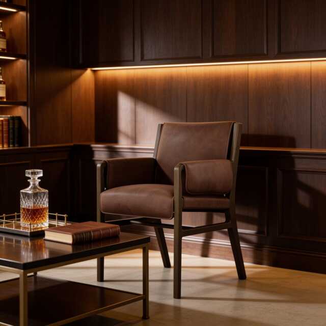 Luxury Leather Dining Chair, Designer Hospitality Armchair, Modern Restaurant Seating, Contemporary Architectural Furniture - image 1