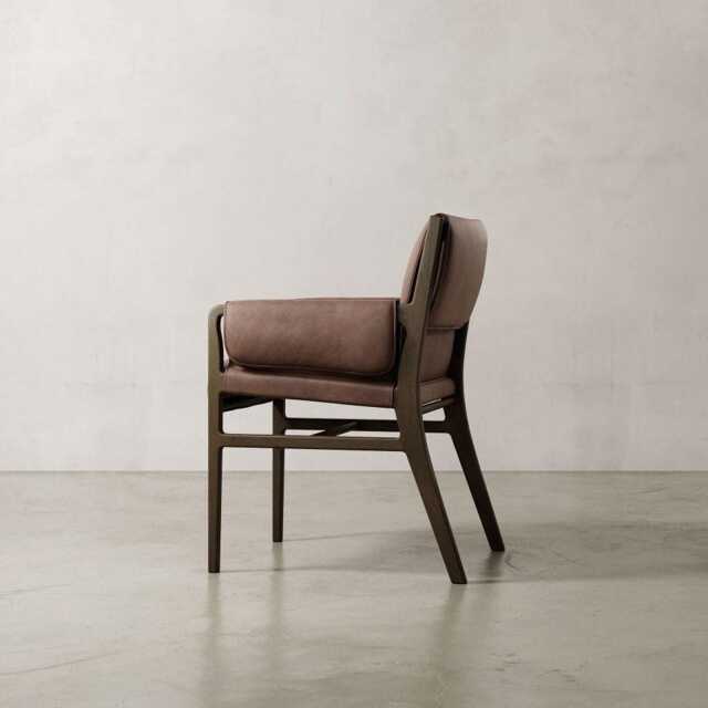 Handcrafted Leather Dining Chair, Architectural Armchair, Solid Hardwood Frame - image 1