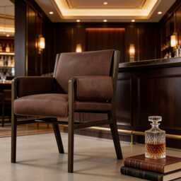 Luxury Leather Dining Chair, Designer Hospitality Armchair, Modern Restaurant Seating, Contemporary Architectural Furniture - thumbnail 3