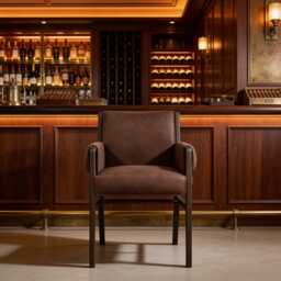 Luxury Leather Dining Chair, Designer Hospitality Armchair, Modern Restaurant Seating, Contemporary Architectural Furniture - thumbnail 4
