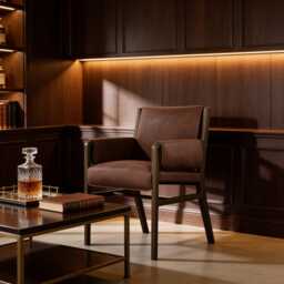 Handcrafted Leather Dining Chair, Architectural Armchair, Solid Hardwood Frame - thumbnail 2