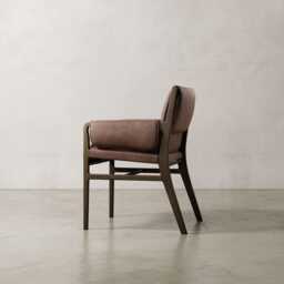 Handcrafted Leather Dining Chair, Architectural Armchair, Solid Hardwood Frame