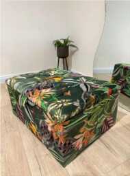 Green Floral Velvet Ottoman With Storage - Rainforest Footstool