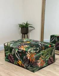 Green Floral Velvet Ottoman With Storage - Rainforest Footstool - thumbnail 3