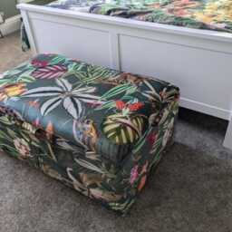 Green Floral Velvet Ottoman With Storage - Rainforest Footstool - thumbnail 4