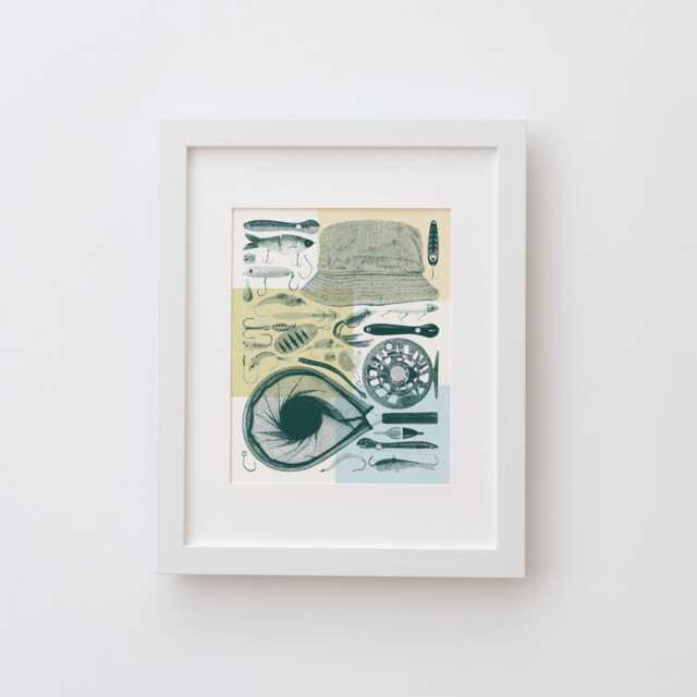Fishing Flatlay Wall Art Print - Vintage Poster Design, Archival Quality Matte Fine Art Print. Risograph Print, Outdoorsman Gift - image 1