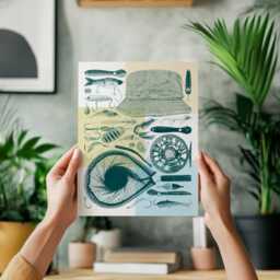 Fishing Flatlay Wall Art Print - Vintage Poster Design, Archival Quality Matte Fine Art Print. Risograph Print, Outdoorsman Gift - thumbnail 2