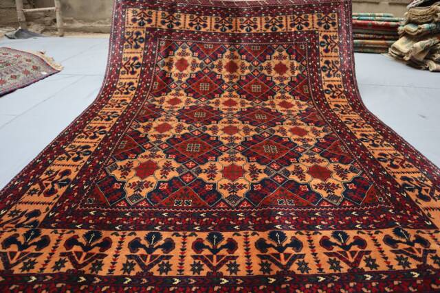 5x7 Ft Fine Tribal Area Rug - Orange Afghan Hand Knotted Wool For Living Room Home Decor Bedroom Rug, Oriental Turkmen - image 1