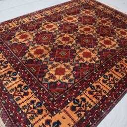 5x7 Ft Fine Tribal Area Rug - Orange Afghan Hand Knotted Wool For Living Room Home Decor Bedroom Rug, Oriental Turkmen - thumbnail 2