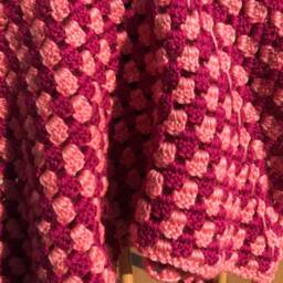 Granny Square Baby Girl Blanket - Pink Crocheted - thumbnail 3