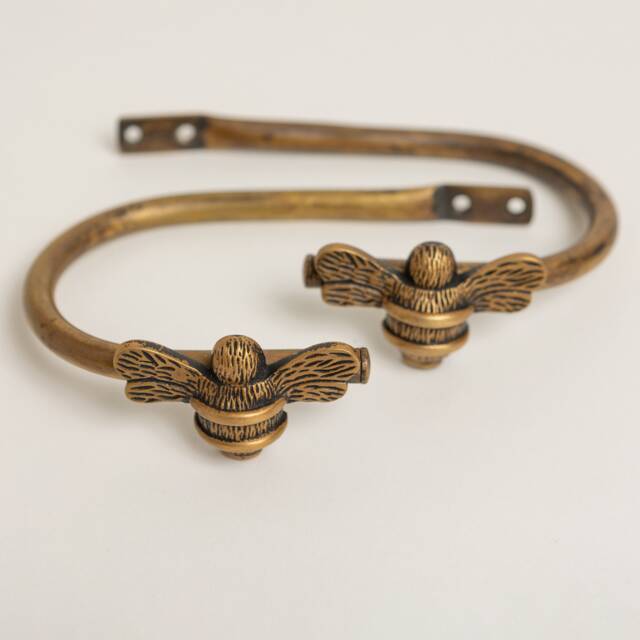 2 Bee Curtain Holdbacks - Brass Bee Tie Backs Bumblebee Accessories Hooks - image 1