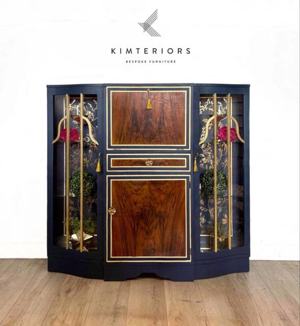 Blue & Gold Cocktail Cabinet Display Cabinet - Sold Contact To Commission - image 1