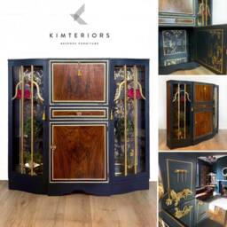 Blue & Gold Cocktail Cabinet Display Cabinet - Sold Contact To Commission - thumbnail 2