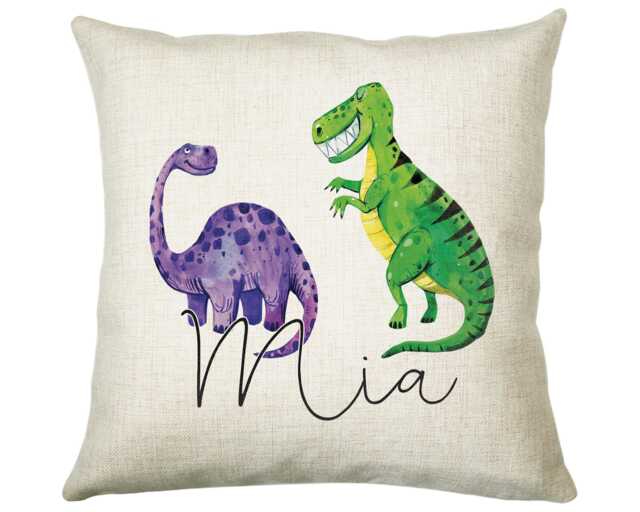 Personalised Dinosaur Cushion Gift Printed Name Design - Throw Pillow For Boy Girl Kids Bedroom Birthday Christmas Cs165 - image 1