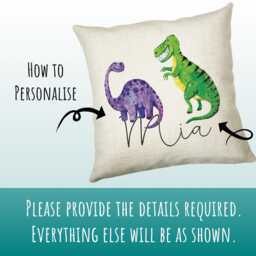 Personalised Dinosaur Cushion Gift Printed Name Design - Throw Pillow For Boy Girl Kids Bedroom Birthday Christmas Cs165 - thumbnail 3