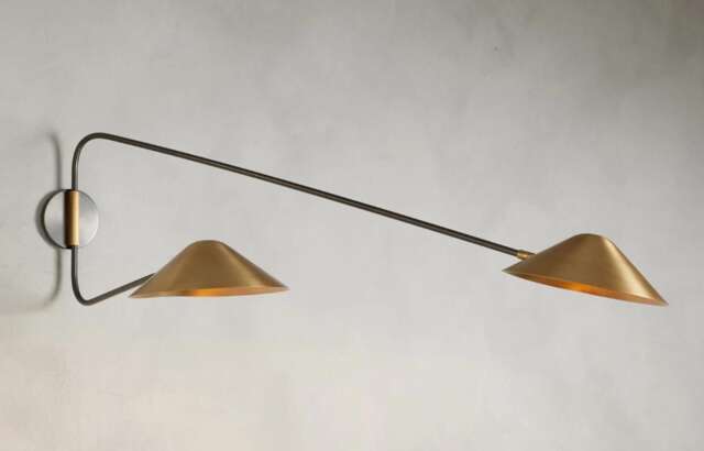 Mid-Century Raw Brass Double Shade Wall Sconce - Adjustable Industrial Lighting - image 1