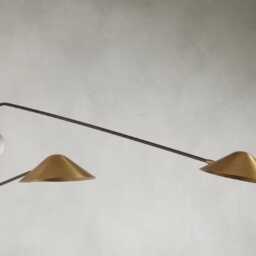 Mid-Century Raw Brass Double Shade Wall Sconce - Adjustable Industrial Lighting - thumbnail 3